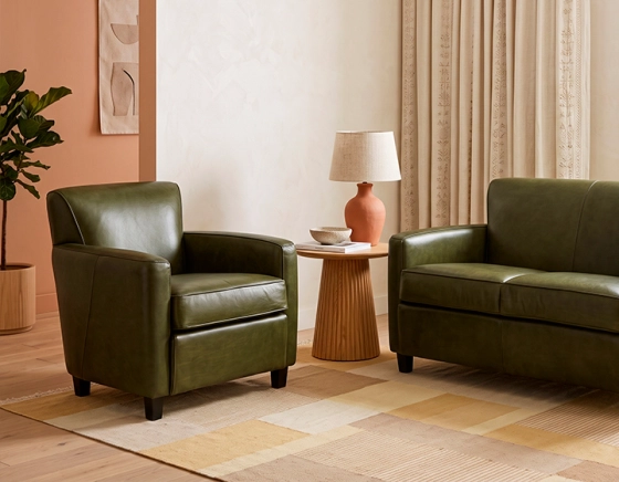 Leather club armchair olive green