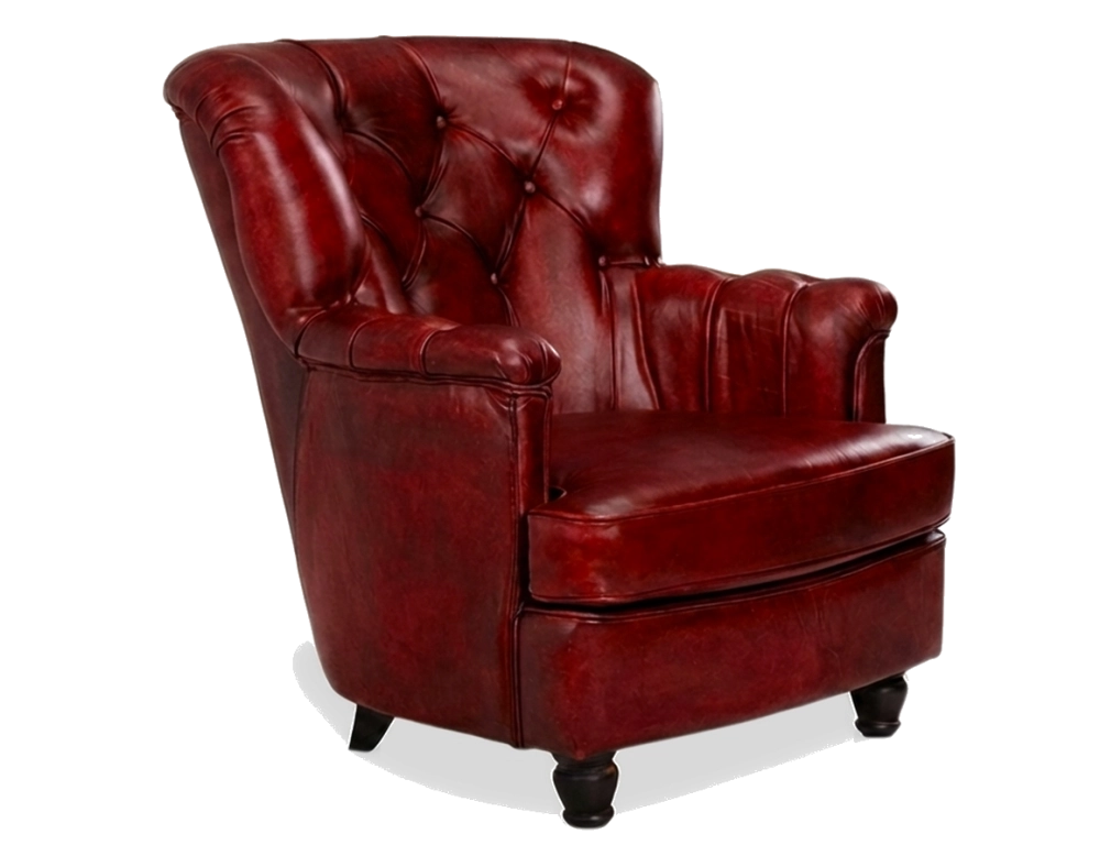 Fauteuil Chesterfield cuir rouge carmin moyen dossier