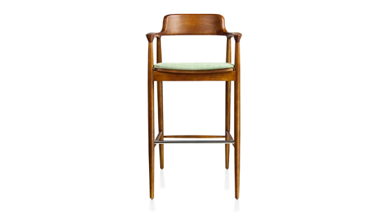 Bar stool h80 cm cherry-stained wood green fabric seat