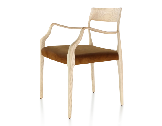 Chaise scandinave avec accoudoirs bois teinte naturelle assise tissu velours bronze