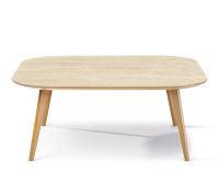 Table basse carré aux angles arrondis F2 en chêne et céramique bois teinte naturelle plateau céramique effet pierre travertin 100x100x40 cm