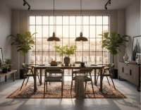 Scandinavian chair dark brown stained wood with a green mottled fabric seat.