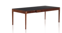 Table extensible en noyer et céramique 6 à 10 personnes allonges céramique avec bois teinte naturelle et plateau et allonges céramique noire unie 140x90 cm Table extensible en noyer et céramique 6 à 10 personnes allonges céramique avec bois teinte naturelle et plateau et allonges céramique noire unie 140x90 cm