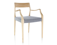 Scandinavian armchair with armrests natural stained wood, blue chevron fabric seat Scandinavian armchair with armrests natural stained wood, blue chevron fabric seat