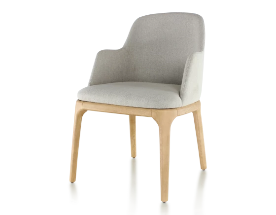 Chaise design avec accoudoirs bois teinte naturelle et tissu beige naturel