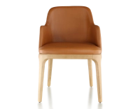 Designer chair with armrests natural stained wood and caramel leather Designer chair with armrests natural stained wood and caramel leather