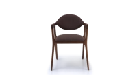 Chaise design avec accoudoirs en noyer bois teinte naturelle et tissu marron Chaise design avec accoudoirs en noyer bois teinte naturelle et tissu marron