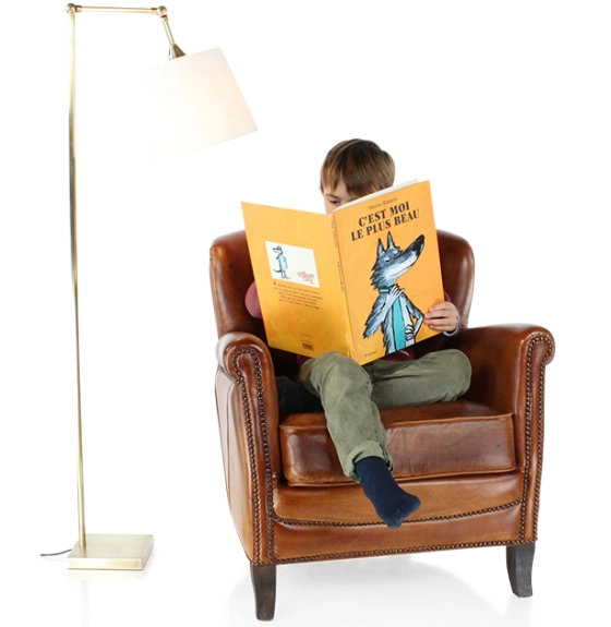 Lampadaire salon articulé doré abat jour ivoire