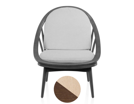 Fauteuil scandinave bois teinte marron foncé et tissu crème