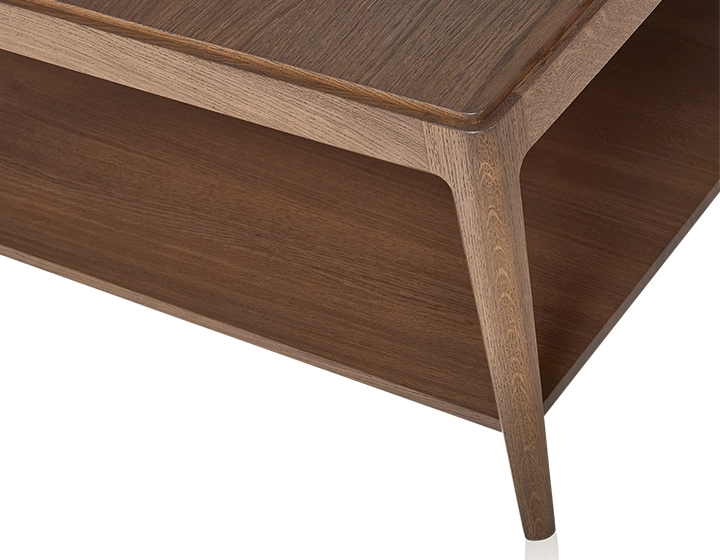 Table basse carrée en chêne avec tablette teinte noyer 100x100 cm Table basse carrée en chêne avec tablette teinte noyer 100x100 cm