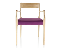 Chaise scandivave avec accoudoirs bois teinte naturelle assise tissu violet