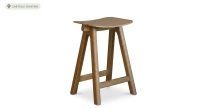Design bar stool H65 cm natural wood finish with blue fabric seat