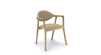 Chaise design avec accoudoirs en chêne bois teinte naturelle et tissu beige Chaise design avec accoudoirs en chêne bois teinte naturelle et tissu beige