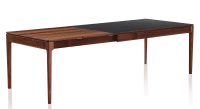 Table extensible 6 à 10 personnes en noyer et céramique allonges bois avec bois teinte naturelle et plateau céramique noir unie 140x90 cm