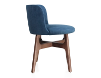 Designer chair walnut-stained wood, denim-blue fabric seat Designer chair walnut-stained wood, denim-blue fabric seat
