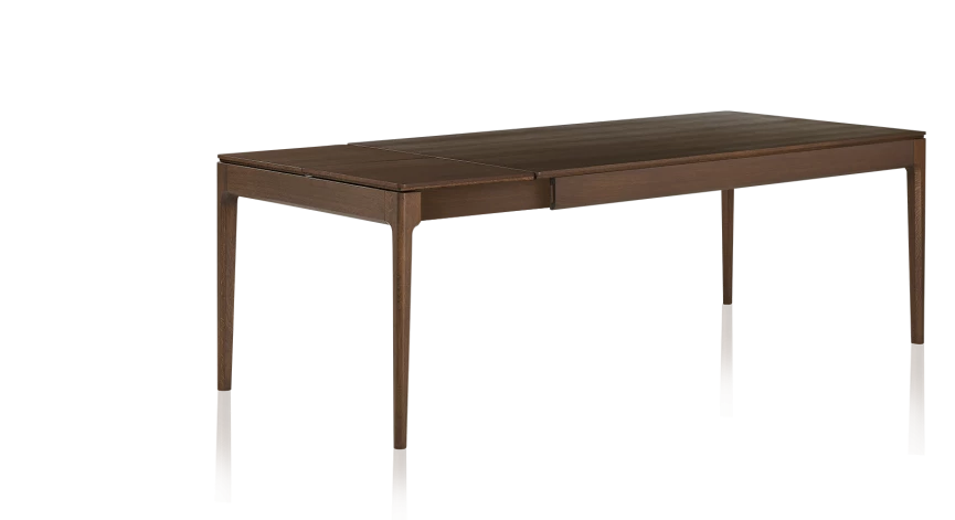Table extensible en chêne 6 à 10 personnes avec plateau et allonges bois teinte marron foncé 140x90 cm