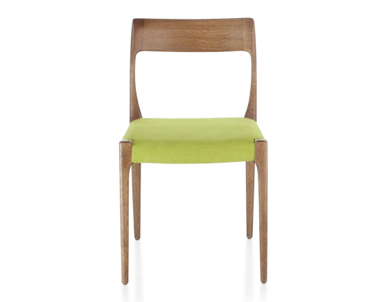 Chaise scandinave bois teinte noyer assise tissu vert pomme