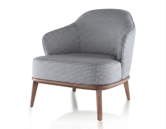 Fauteuil design tissu pied-de-poule bleu et blanc