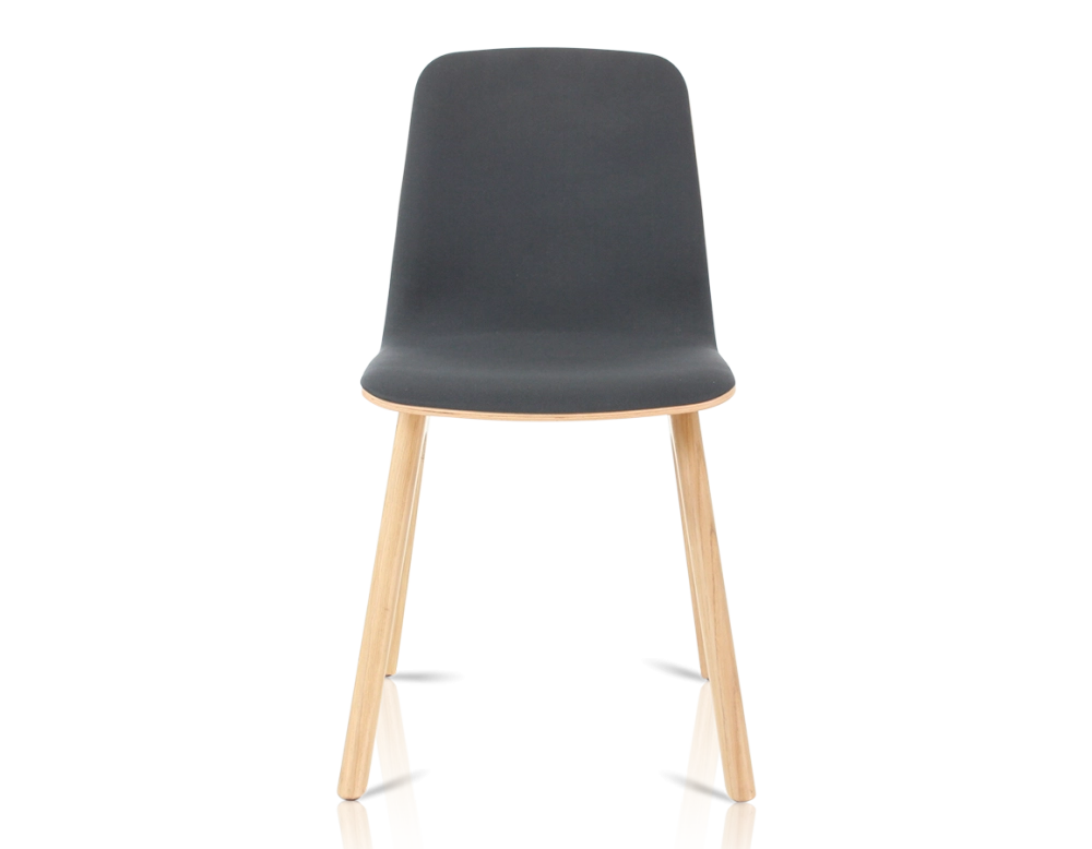Upholstered oak designer chair natural wood stain, anthracite grey fabric seat Upholstered oak designer chair natural wood stain, anthracite grey fabric seat