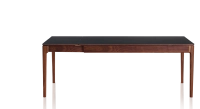 Table extensible en noyer et céramique 6 à 10 personnes allonges céramique avec bois teinte naturelle et plateau et allonges céramique noire unie 140x90 cm Table extensible en noyer et céramique 6 à 10 personnes allonges céramique avec bois teinte naturelle et plateau et allonges céramique noire unie 140x90 cm