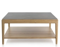 Square coffee table in oak and ceramic with shelf in natural stained wood, oxidised brown ceramic top 100x100 cm Square coffee table in oak and ceramic with shelf in natural stained wood, oxidised brown ceramic top 100x100 cm
