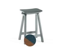 Upholstered oak bar stool H60 cm walnut-stained wood, ocean blue fabric seat Upholstered oak bar stool H60 cm walnut-stained wood, ocean blue fabric seat
