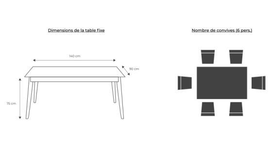 Table salle à manger 6 personnes en noyer et céramique avec bois teinte naturelle et plateau céramique effet ardoise 140x90 cm