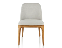 Designer chair cherry-stained wood and natural beige fabric Designer chair cherry-stained wood and natural beige fabric