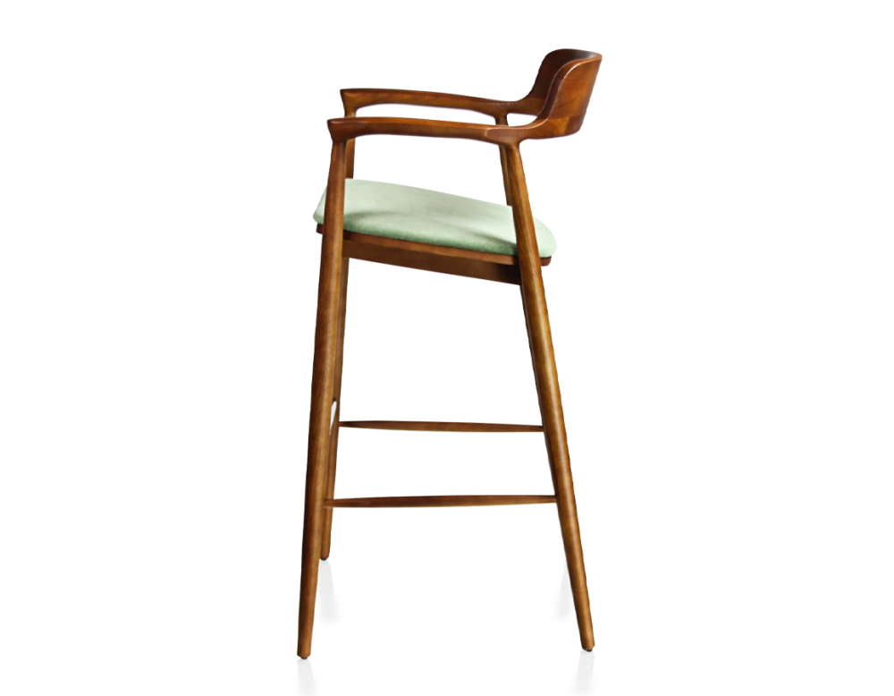 Bar stool h80 cm cherry-stained wood green fabric seat Bar stool h80 cm cherry-stained wood green fabric seat