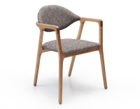 Designer armchair natural wood finish and brown mottled fabric Designer armchair natural wood finish and brown mottled fabric