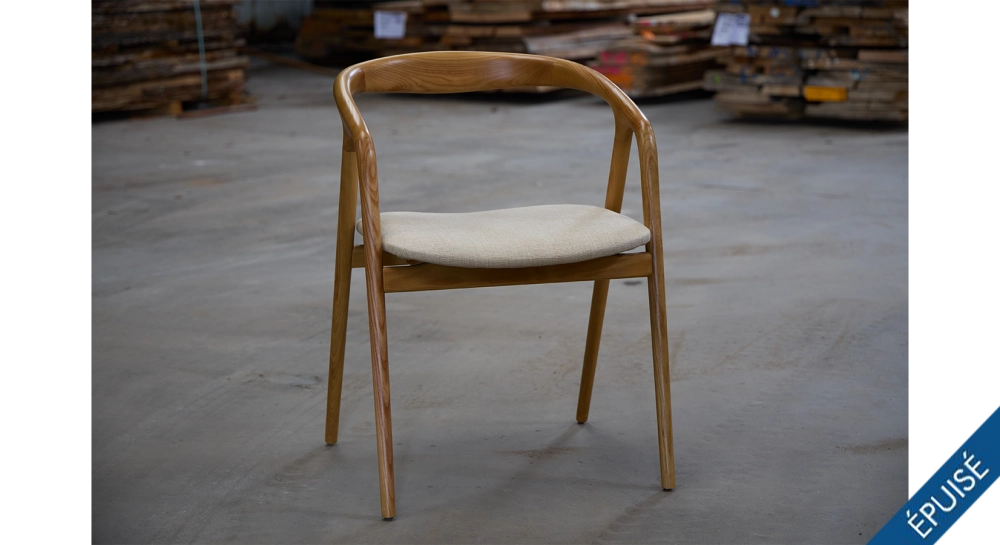 Scandinavian chair cherry wood stain with beige fabric seat. Scandinavian chair cherry wood stain with beige fabric seat.