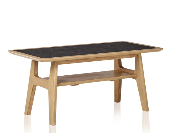 Table basse rectangulaire en chêne naturel dessus céramique effet ardoise 100x50 cm