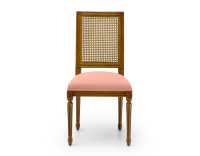 Chaise ancienne style Louis XVI dossier canné assise tissu rose corail Chaise ancienne style Louis XVI dossier canné assise tissu rose corail