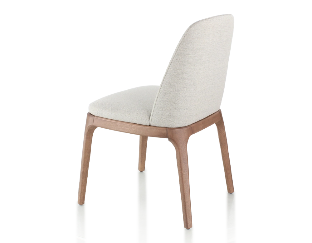 Chaise design bois teinte noyer et tissu beige naturel Chaise design bois teinte noyer et tissu beige naturel