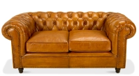 Canapé Chesterfield cuir 2 places cognac accoudoirs cloutés Canapé Chesterfield cuir 2 places cognac accoudoirs cloutés