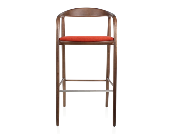 Tabouret de bar h80 cm teinte assise bois teinte marron foncé et tissu orange brulé
