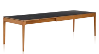 Table extensible en chêne et céramique 6 à 10 personnes allonges céramique avec bois teinte merisier et plateau et allonges céramique noire unie 140x90 cm