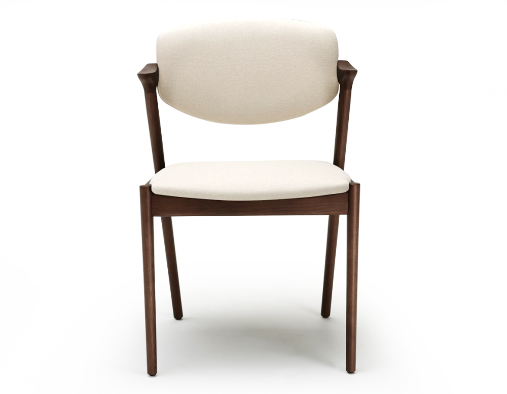 Scandinavian chair dark brown stained wood with off-white fabric seat. Scandinavian chair dark brown stained wood with off-white fabric seat.