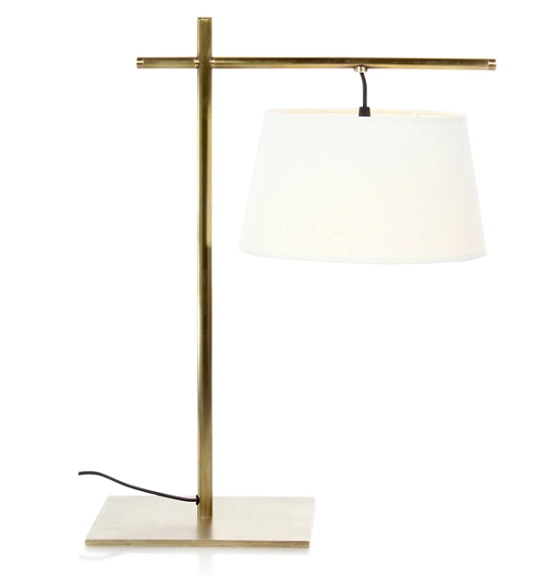 Lampe a poser équerre dorée abat jour ivoire