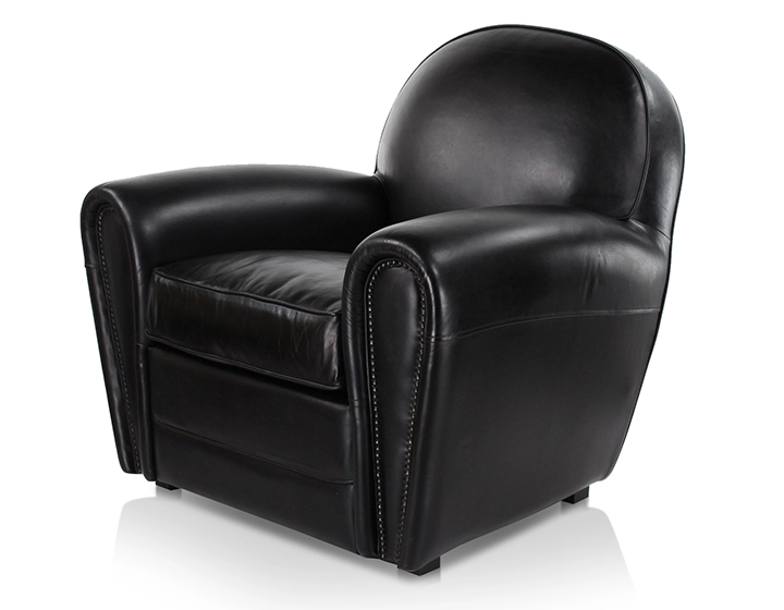 Fauteuil club cuir noir accoudoirs cloutés Fauteuil club cuir noir accoudoirs cloutés