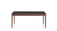 Table extensible 8 à 12 personnes en chêne et céramique allonges céramique avec bois teinte marron foncé et plateau et allonges céramique effet marbre noir 160x100 cm