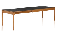 Table extensible en chêne et céramique allonges céramique avec bois teinte merisier et plateau et allonges céramique effet ardoise 140x100 cm