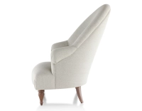 Fauteuil crapaud avec accoudoirs pieds bois teinte noyer et tissu beige naturel haut dossier Fauteuil crapaud avec accoudoirs pieds bois teinte noyer et tissu beige naturel haut dossier