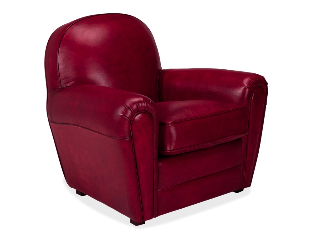 Fauteuil club cuir rouge carmin accoudoirs passepoil Fauteuil club cuir rouge carmin accoudoirs passepoil