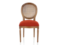 Antique Louis XVI style chair wood stained old caned back burnt orange fabric seat Antique Louis XVI style chair wood stained old caned back burnt orange fabric seat