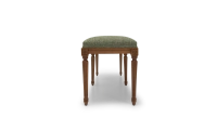 Banquette ancienne style Louis XVI bois teinte ancienne et tissu chiné vert Banquette ancienne style Louis XVI bois teinte ancienne et tissu chiné vert