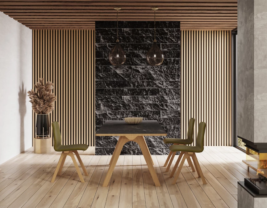 Chaise design en chêne tapissé bois teinte naturelle assise tissu bouclé vert
