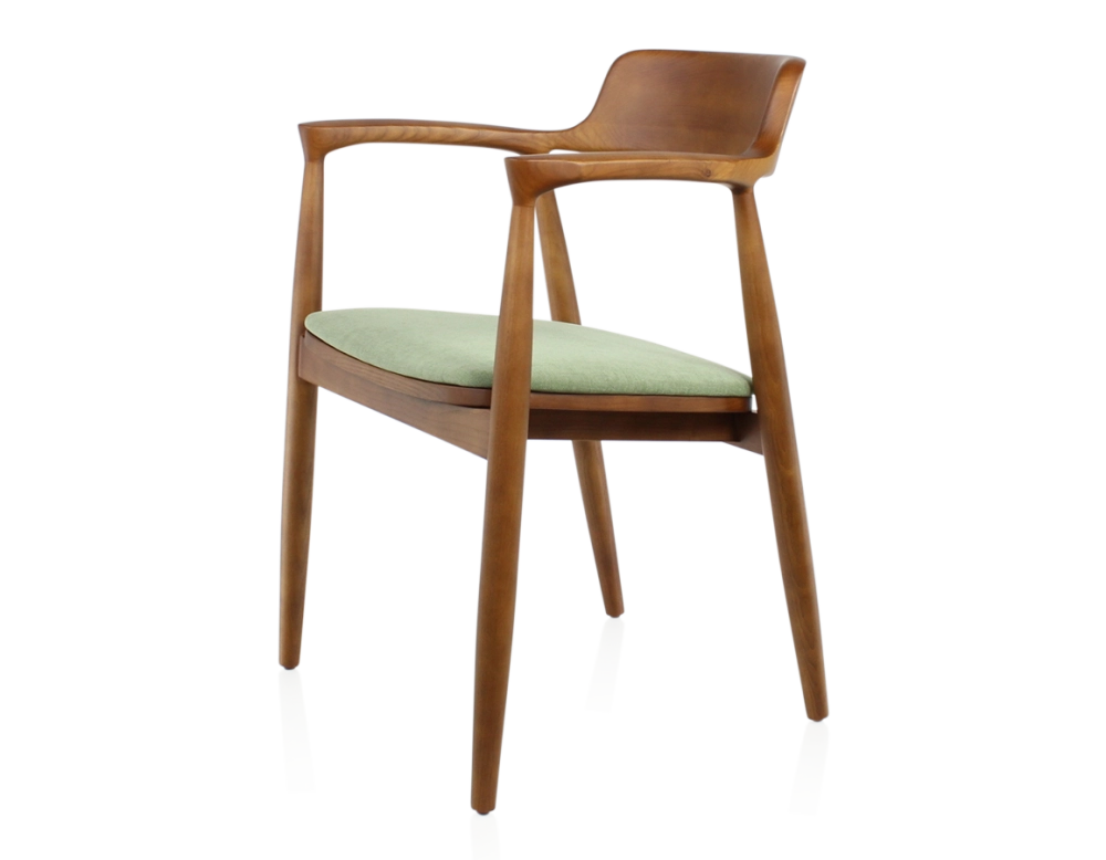 Scandinavian chair cherry wood stain and green fabric Scandinavian chair cherry wood stain and green fabric