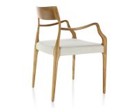 Chaise scandinave avec accoudoirs bois teinte merisier assise tissu beige naturel Chaise scandinave avec accoudoirs bois teinte merisier assise tissu beige naturel