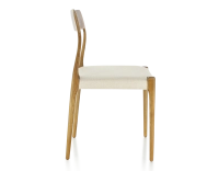 Scandinavian chair cherry-stained wood, beige chevron fabric seat Scandinavian chair cherry-stained wood, beige chevron fabric seat